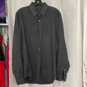 Theory Men's Dark Gray Checkered Shirt